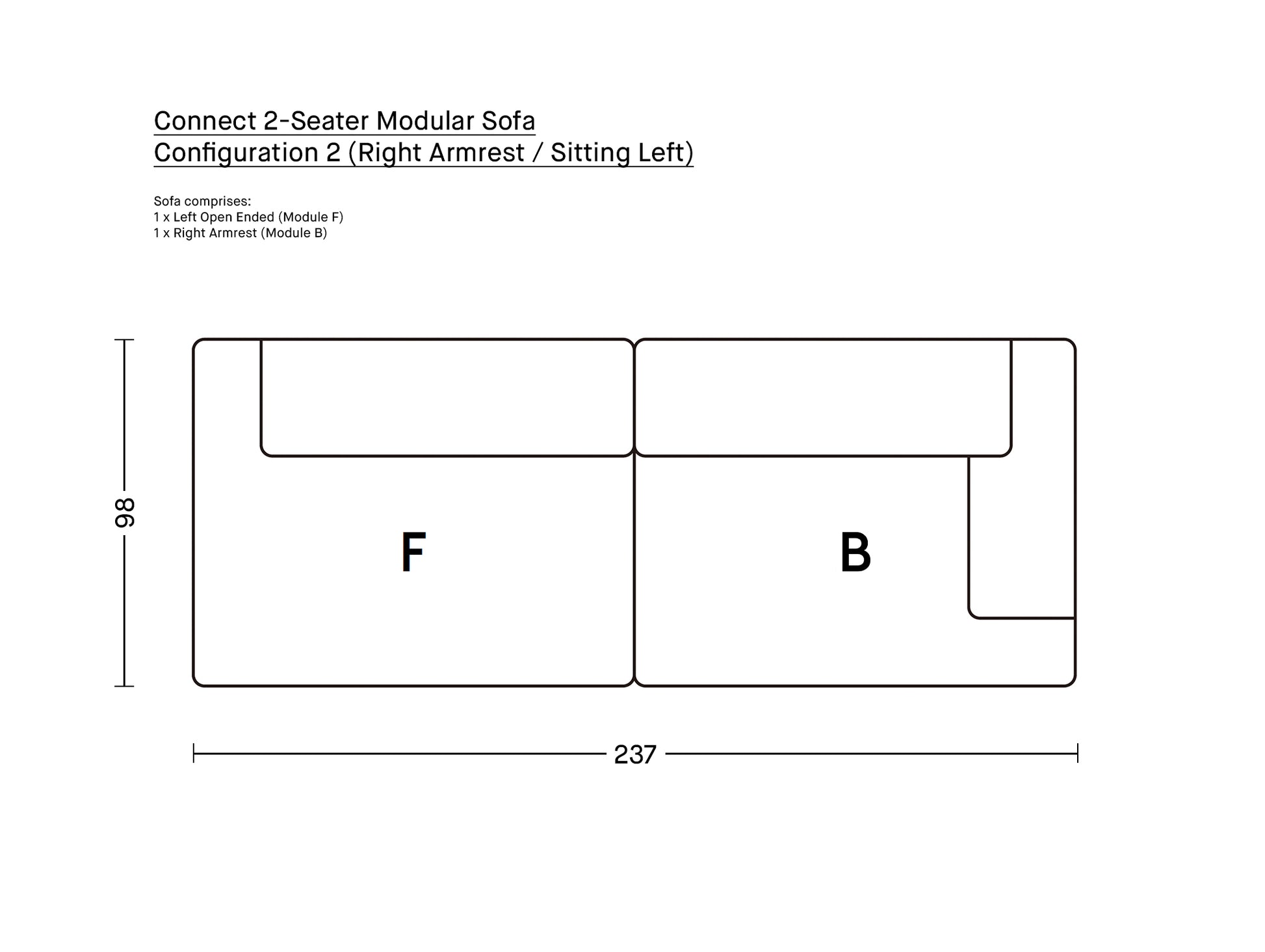 Connect 2-Seater Modular Sofa by Muuto / Configuration 2 (Right Armrest)