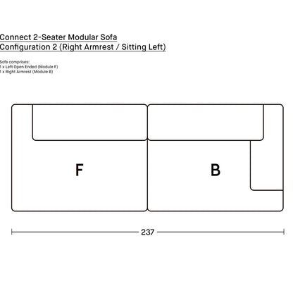 Connect 2-Seater Modular Sofa by Muuto / Configuration 2 (Right Armrest)