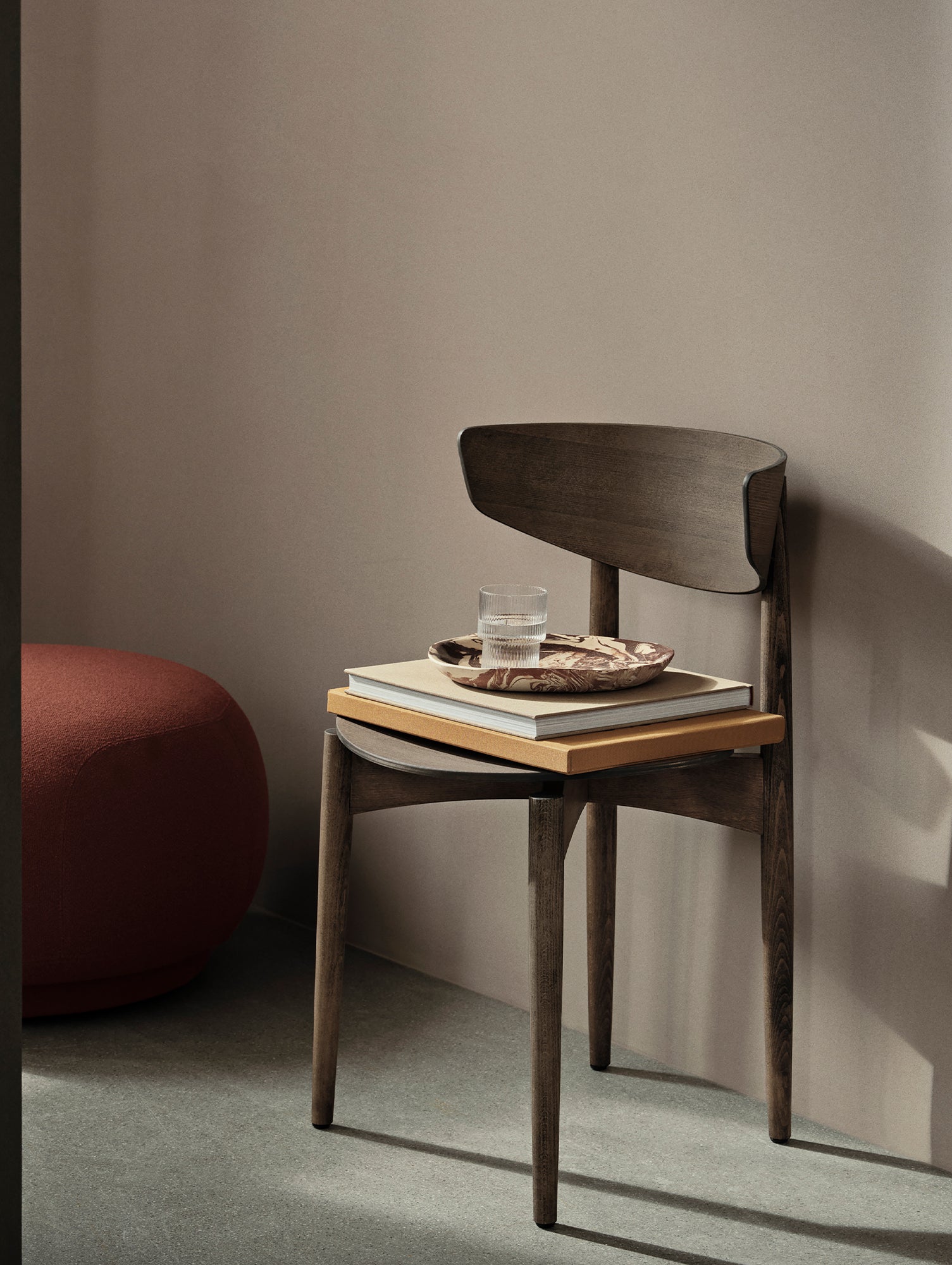 Herman Dining Chair with Wood Base by Ferm Living - Dark Stained Beech Veneer Seat / Solid Dark Stained Beech Frame