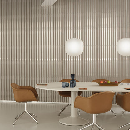 Fiber Armchair Upholstered with Swivel Base by Muuto - Cognac Refine Leather / Polished Aluminium