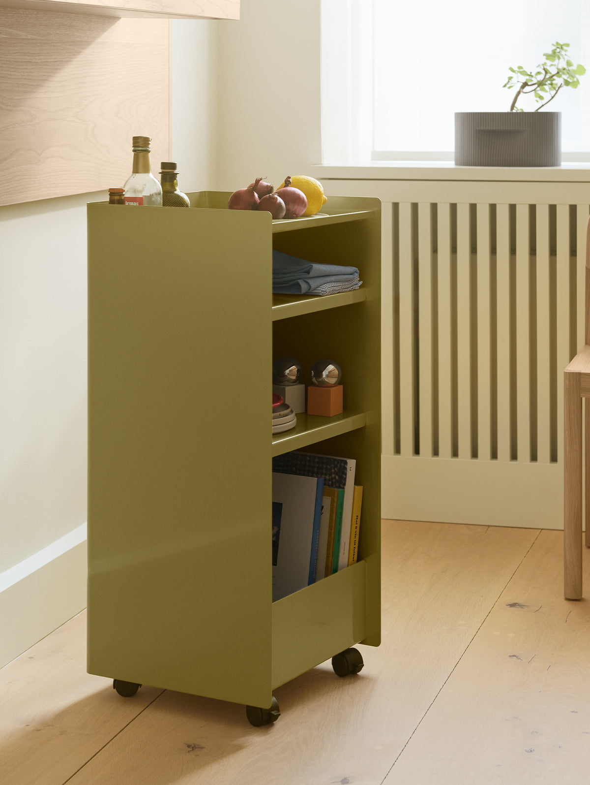 Folded Trolley by Muuto - Height: 83.7 cm / Open / Dark Beige Green