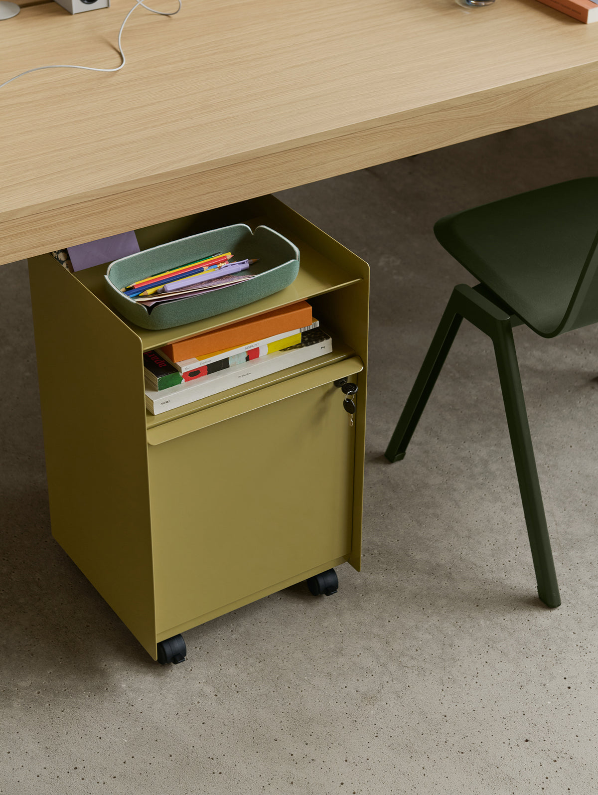 Folded Trolley Drawer w. Lock by Muuto - Dark Beige Green