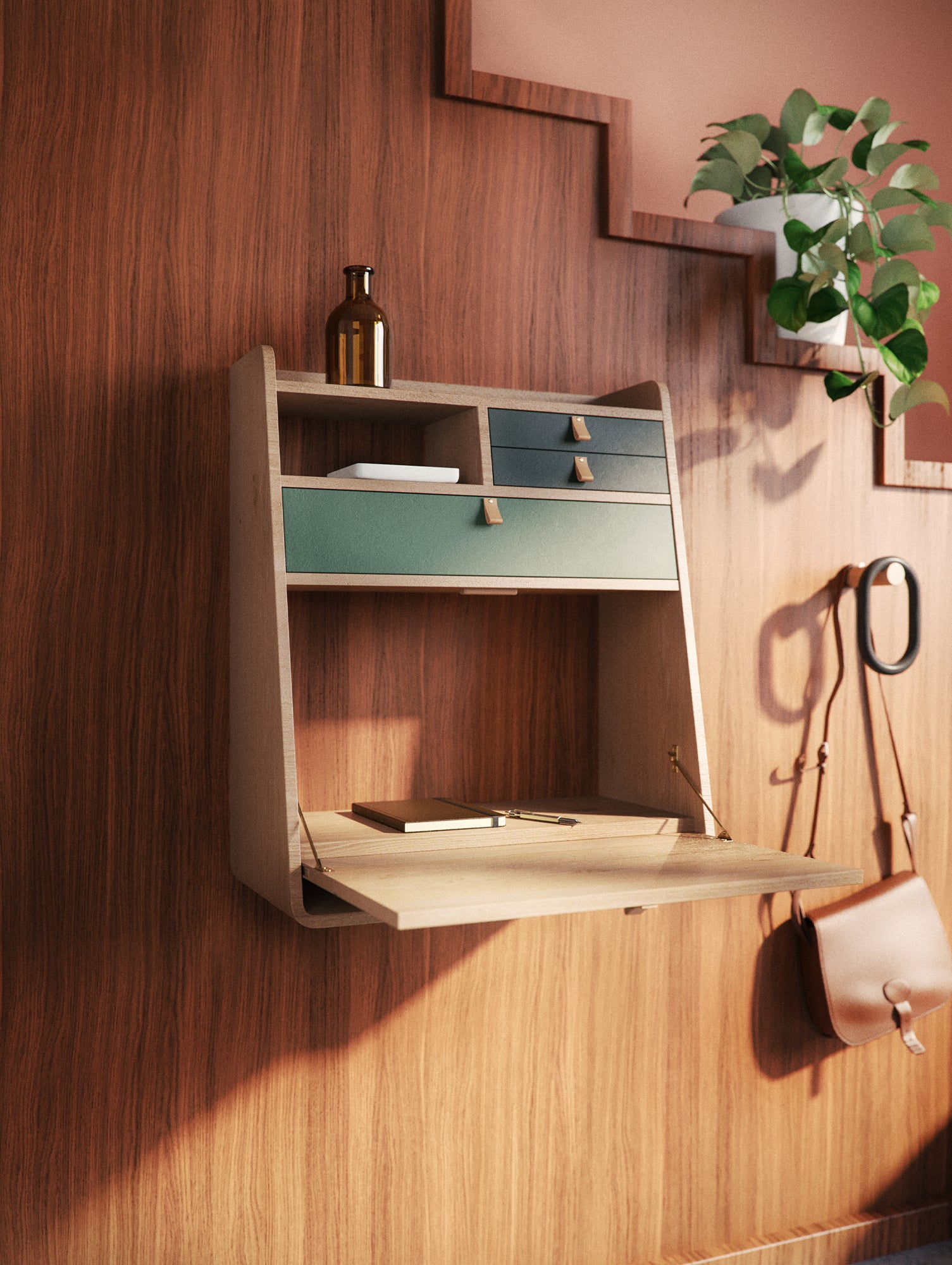 Gaston Writing Desk by Hartô - Width 60 cm , Oak / Ash Green / Sage