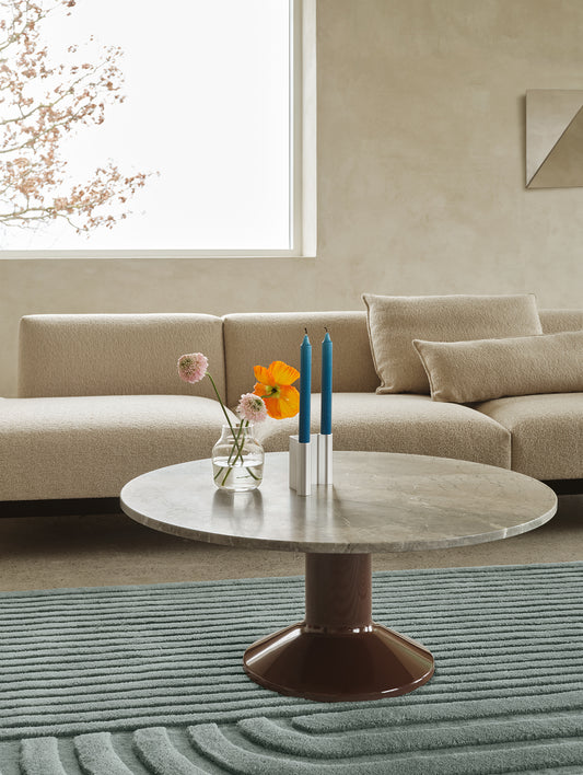 Midst Coffee Table by Muuto - Grey Marble Tabletop / Dark Red Steel Base