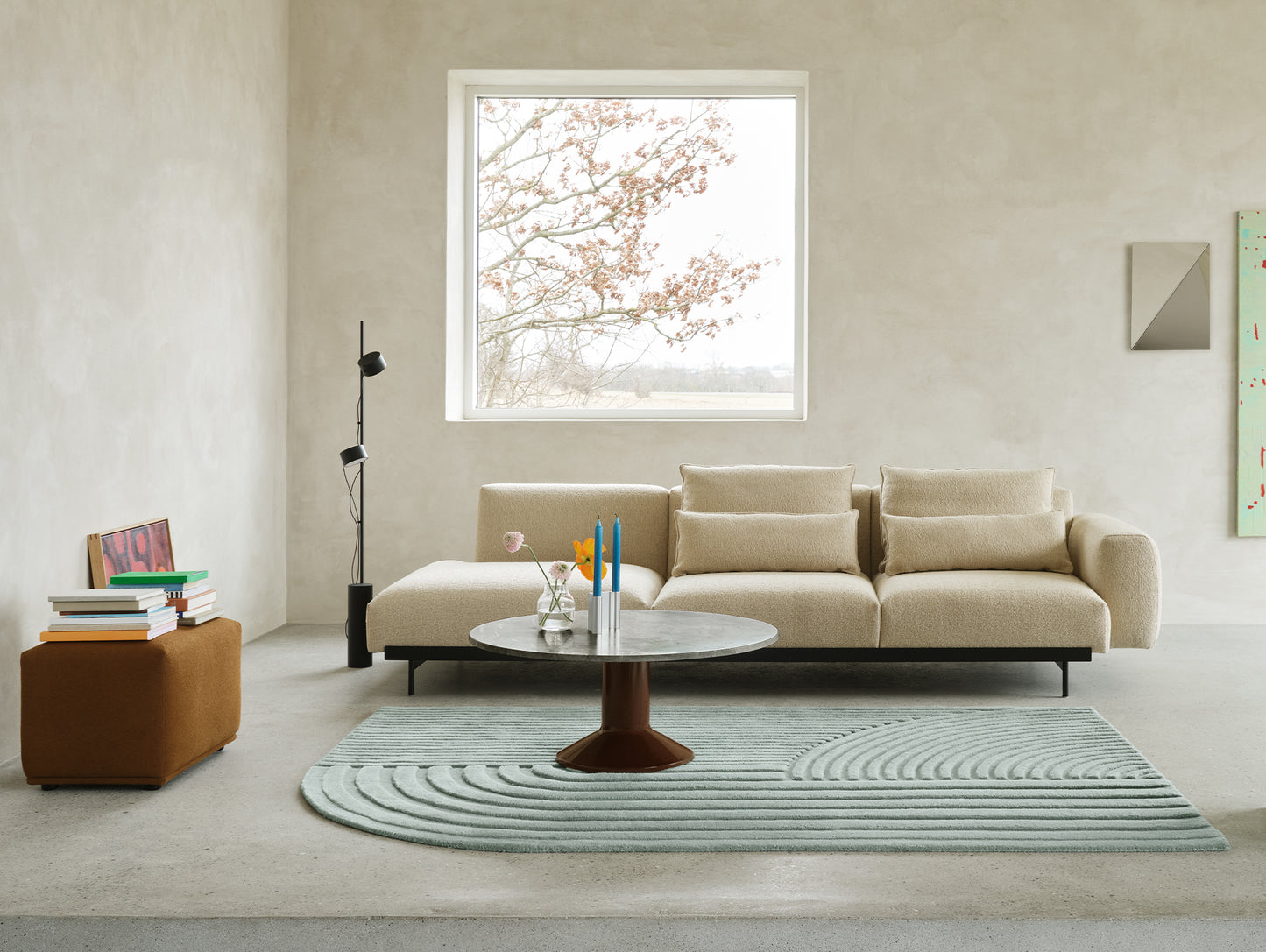 Midst Coffee Table by Muuto - Grey Marble Tabletop / Dark Red Steel Base