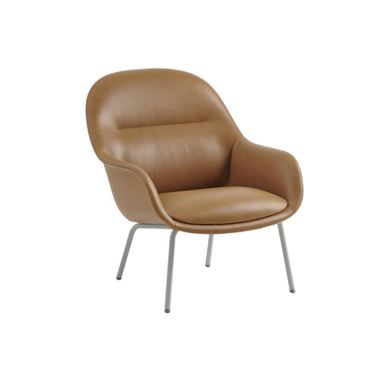 Fiber Lounge Armchair - Tube Base by Muuto / Cognac Silk Leather / Grey Base