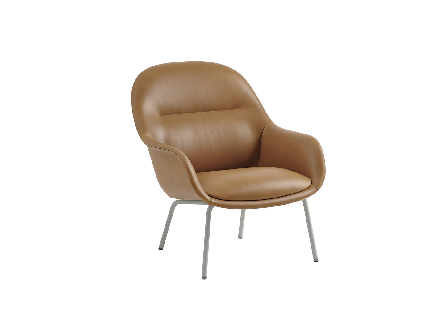 Fiber Lounge Armchair - Tube Base by Muuto / Cognac Silk Leather / Grey Base