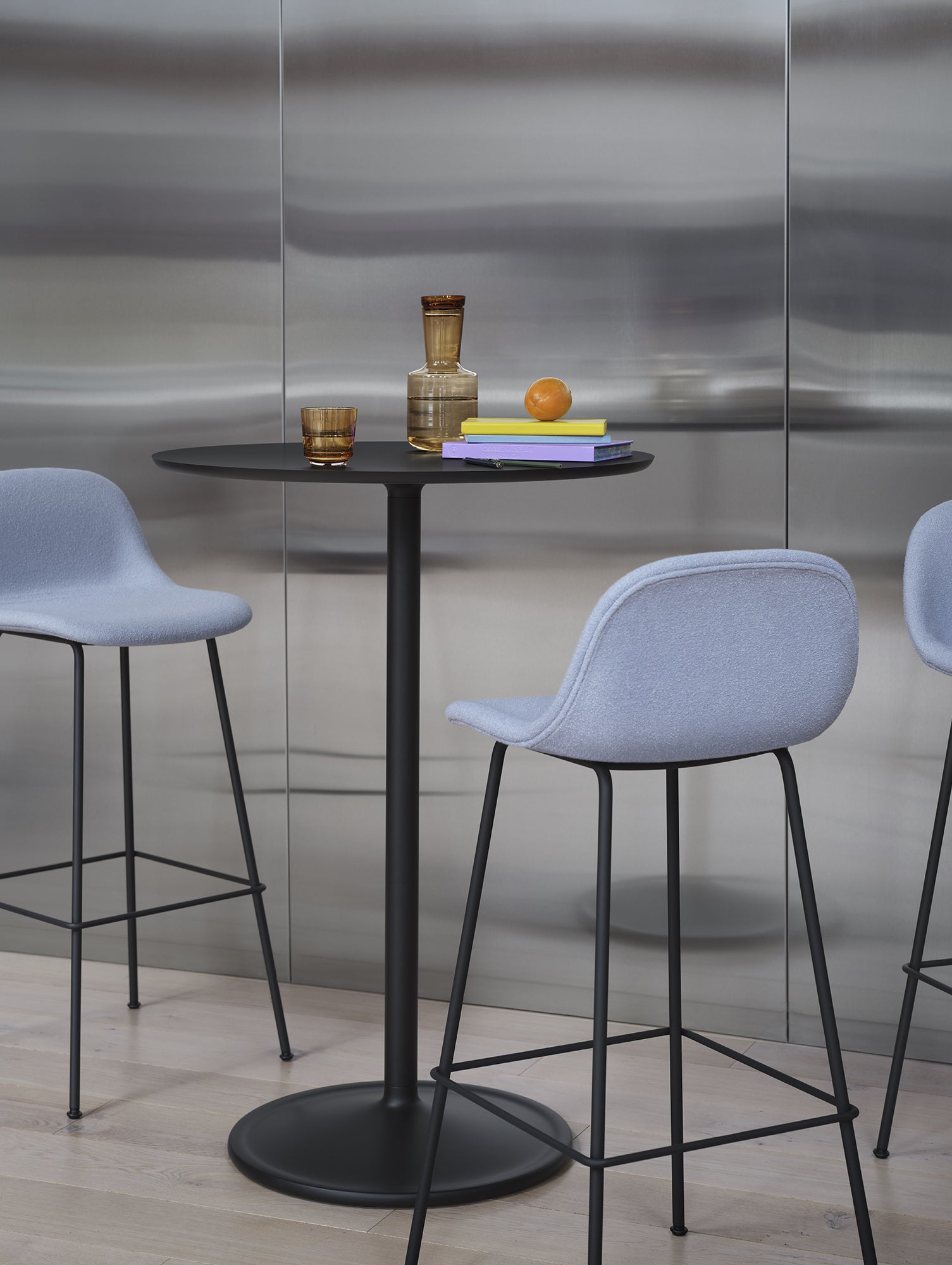 Soft Cafe Table by Muuto - Round (Diameter: 75 cm) / Height: 105 cm / Black Nanolaminate Top / Black Aluminium Base