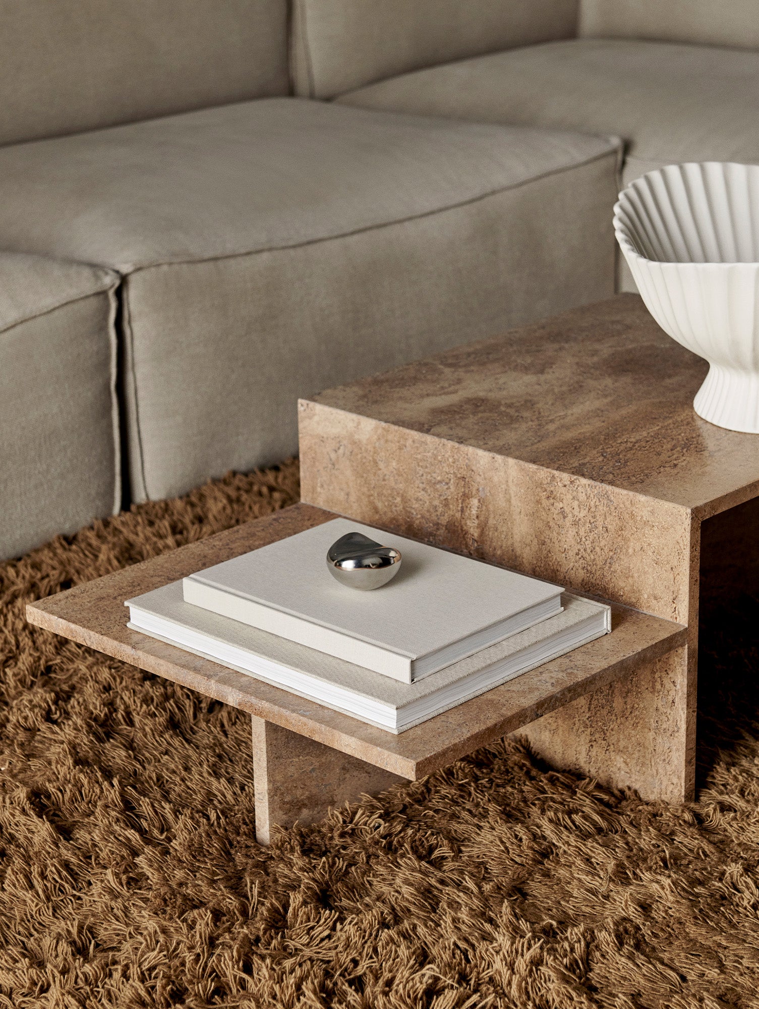 Distinct Coffee Table by Ferm Living - Dark Brown Travertine