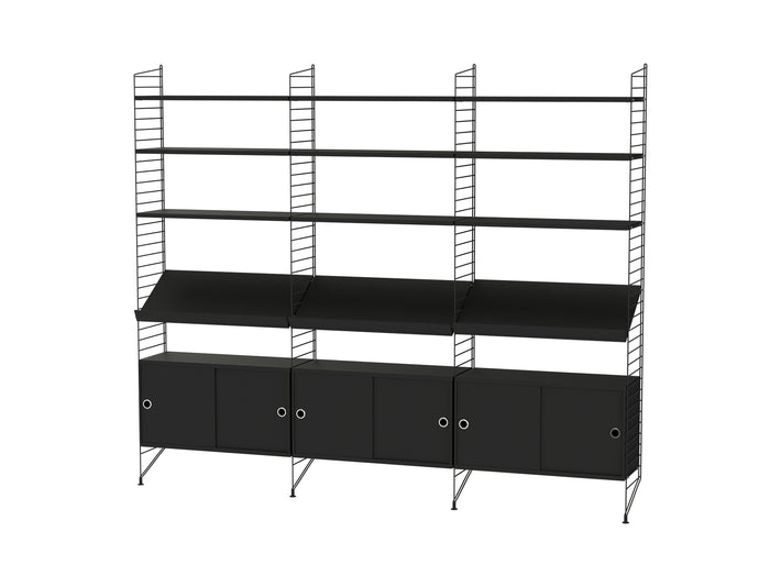 Living Room Combination G by String - black ash / black panels