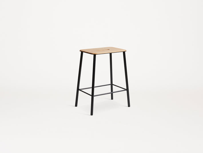 Adam Stool by Frama - H 50cm / Oak Top / Black Powder Coated Steel Frame  