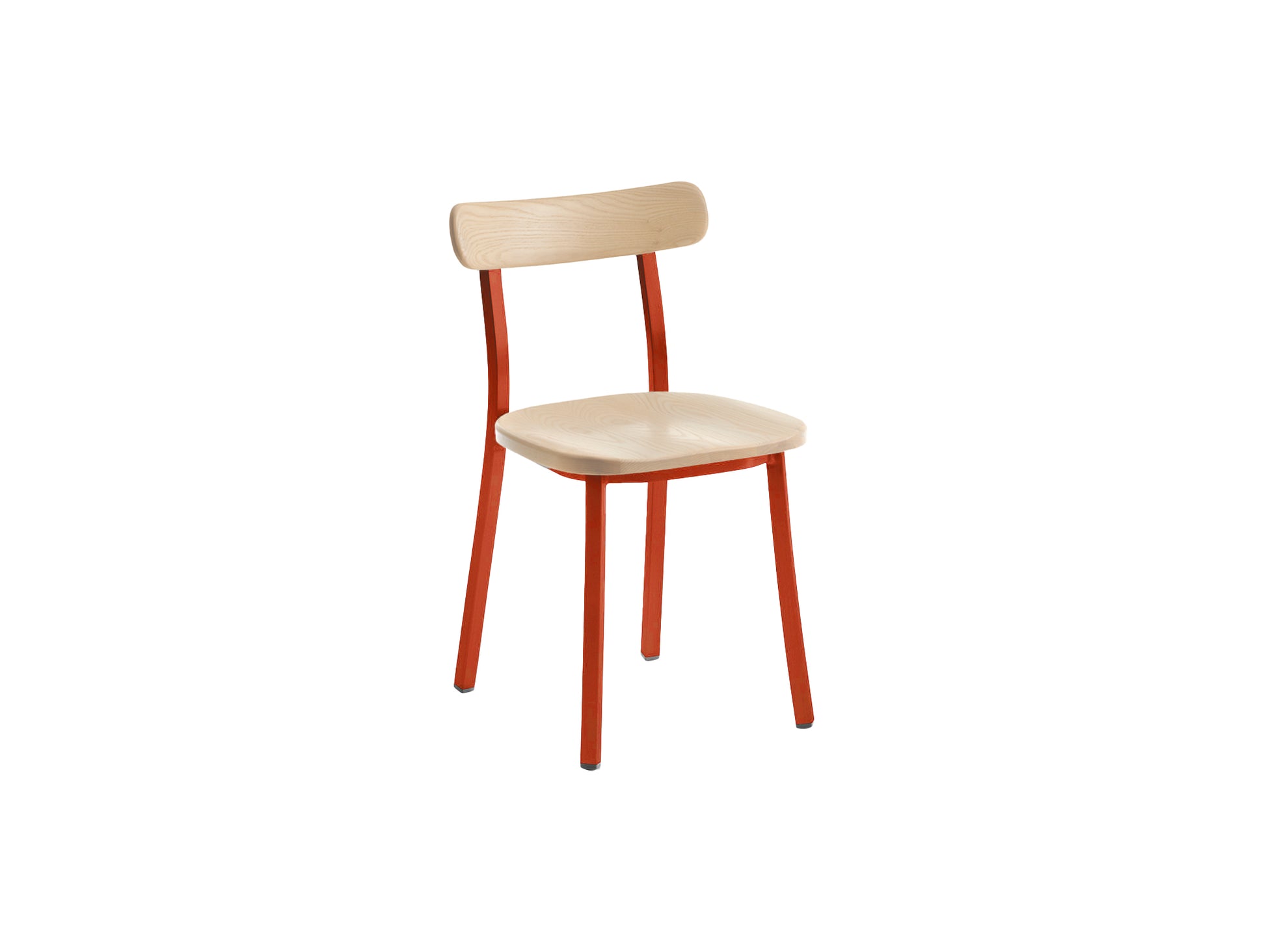 Utility Side Chair by Emeco - Coral Orange Powder Coated Aluminium Frame / Accoya