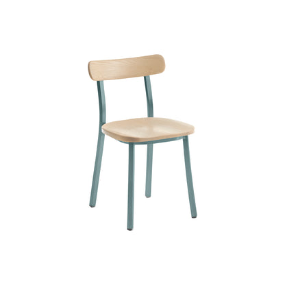 Utility Side Chair by Emeco - Light Blue Powder Coated Aluminium Frame /  Accoya