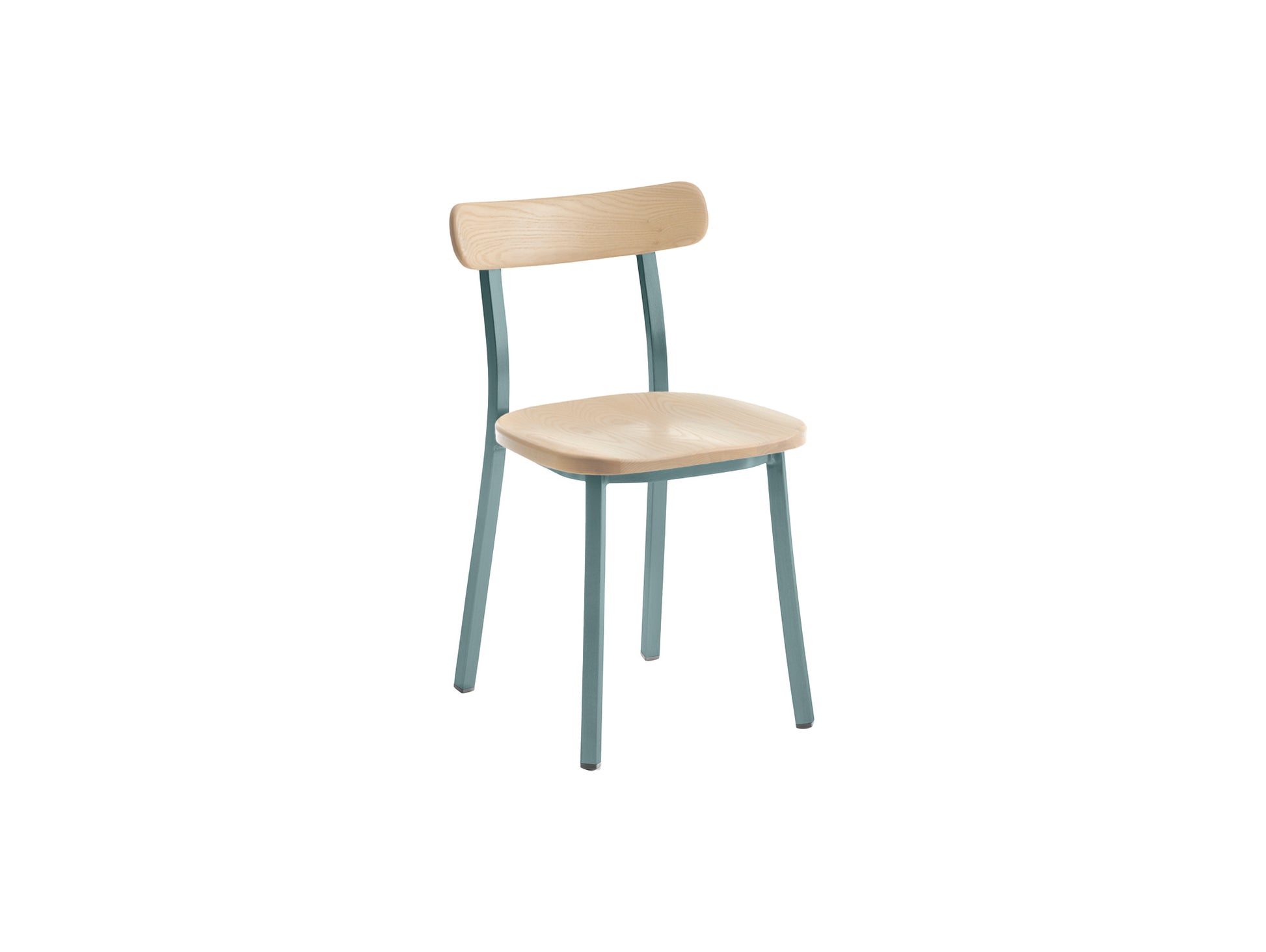 Utility Side Chair by Emeco - Light Blue Powder Coated Aluminium Frame /  Accoya