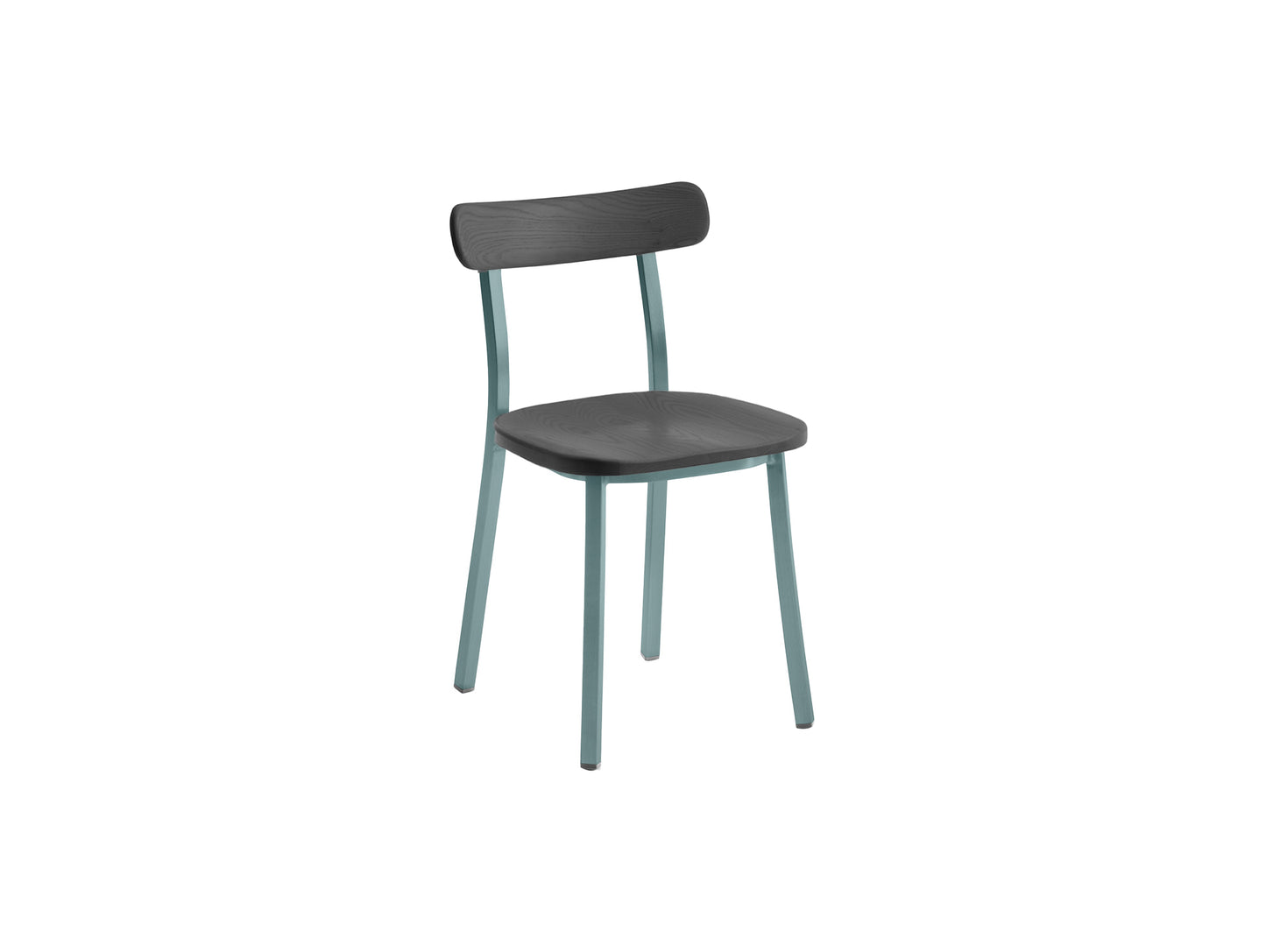 Utility Side Chair by Emeco - Light Blue Powder Coated Aluminium Frame / Dark Stained Ash