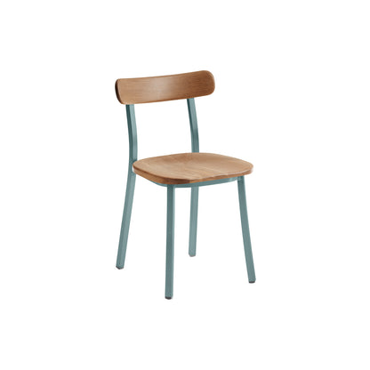Utility Side Chair by Emeco - Light Blue Powder Coated Aluminium Frame / Oak