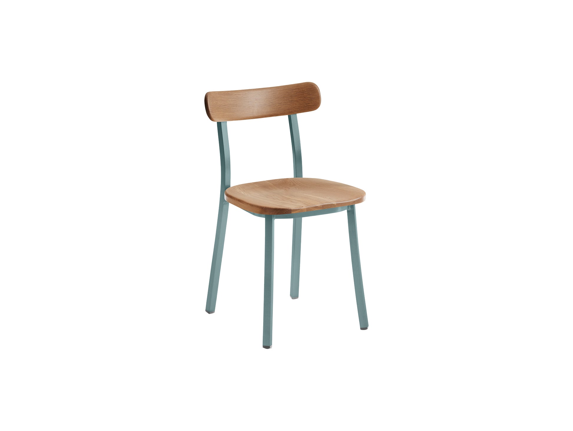 Utility Side Chair by Emeco - Light Blue Powder Coated Aluminium Frame / Oak