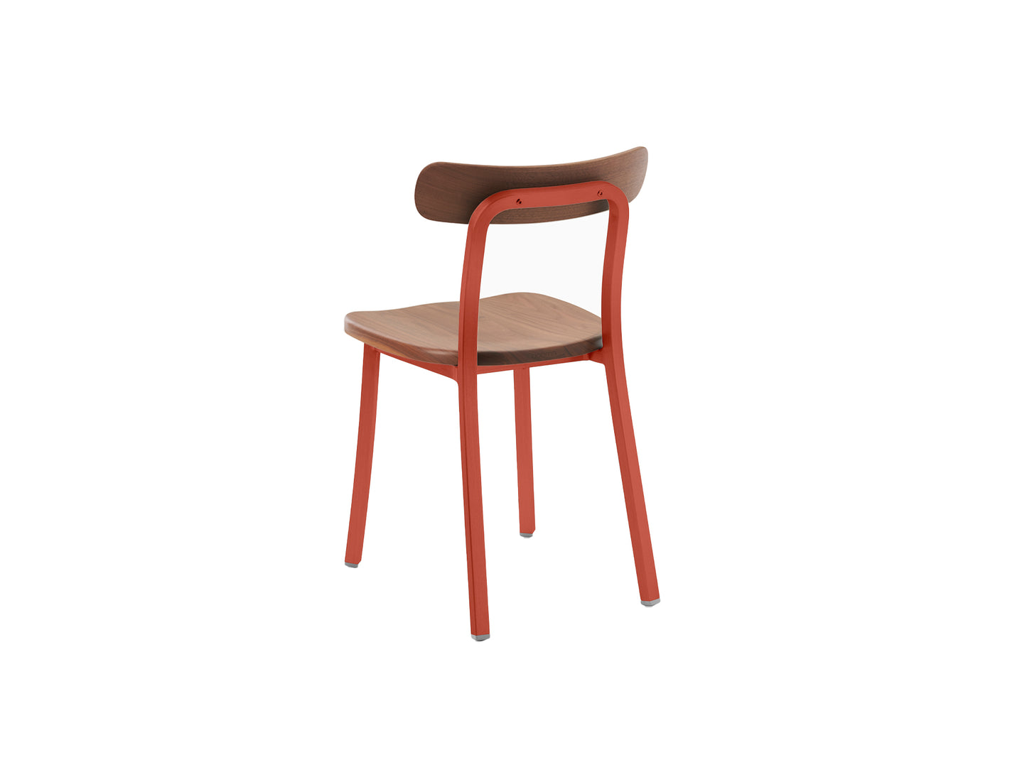 Utility Side Chair by Emeco - Coral Orange Powder Coated Aluminium Frame / Walnut